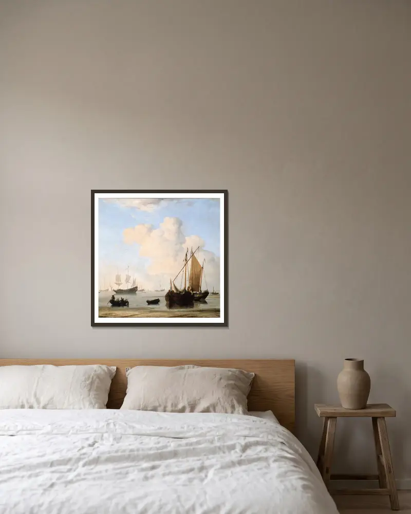 Eine Flaute – Nr. 1 von Willem van de Velde the Younger gerahmt an einer Wand