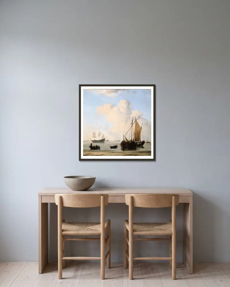 Eine Flaute – Nr. 1 von Willem van de Velde the Younger gerahmt an einer Wand