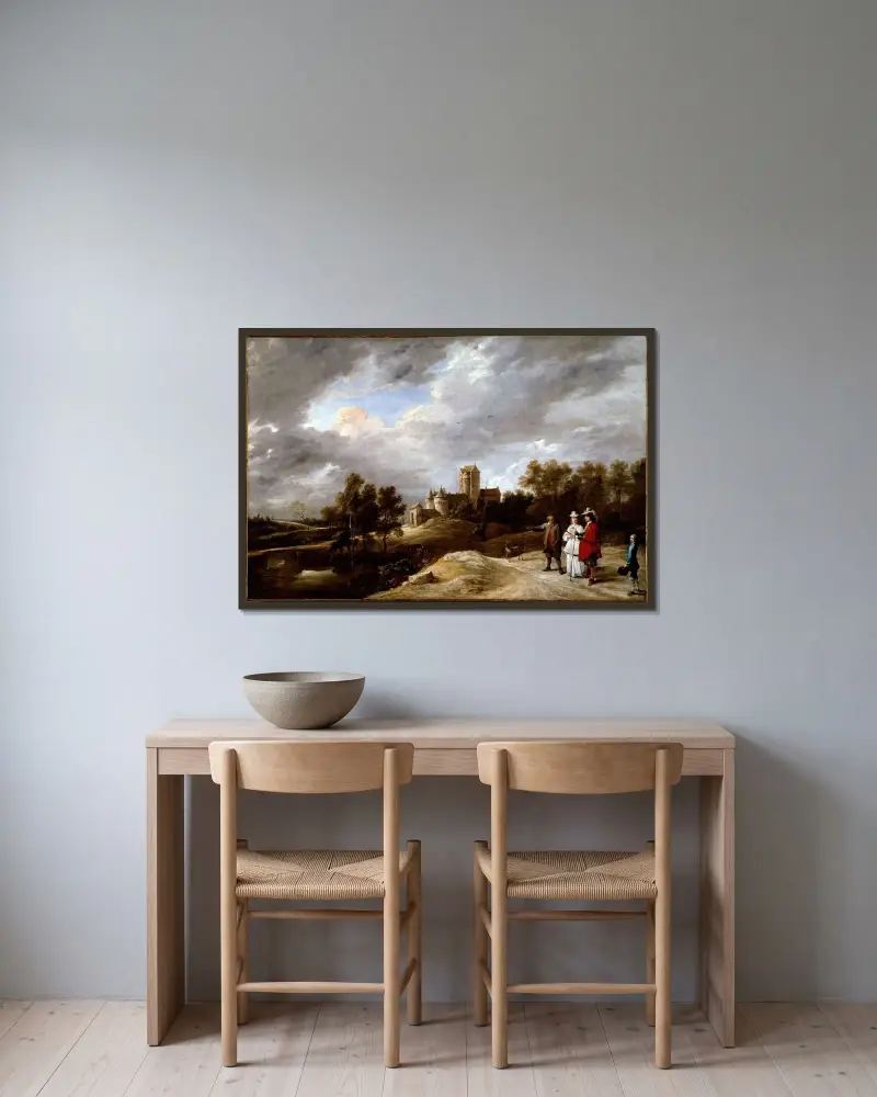 Ett slott och dess ägare av David Teniers The Younger inramad på en vägg