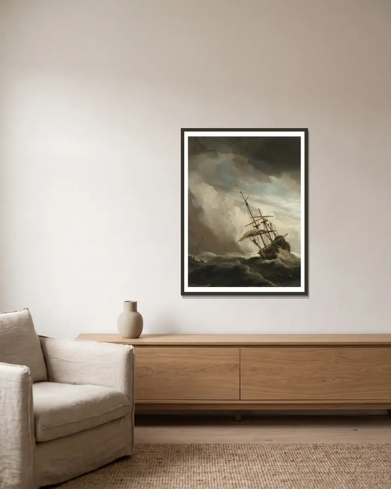 A Ship on the High Seas Caught by a Squall, Known as ‘The Gust’ av Willem van de Velde the Younger inramad på en vägg