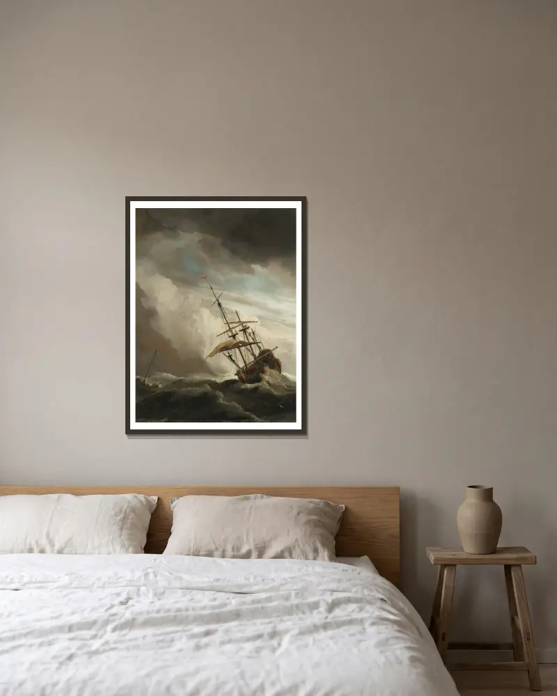 A Ship on the High Seas Caught by a Squall, Known as ‘The Gust’ av Willem van de Velde the Younger inramad på en vägg