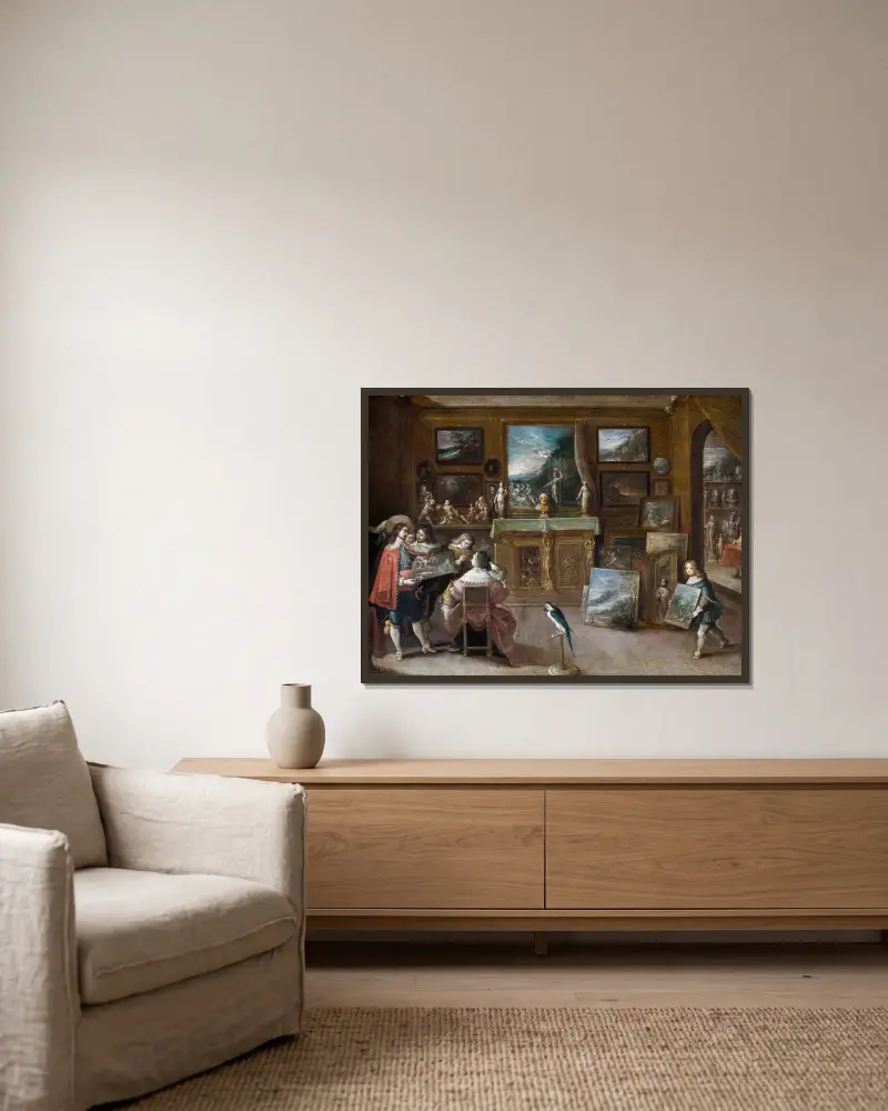 A visit to the Art Dealer av Frans Francken the Younger inramad på en vägg
