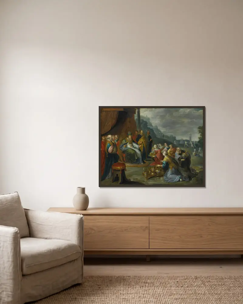 Aaron Receiving Gold From The Israelites av Frans Francken the Younger inramad på en vägg