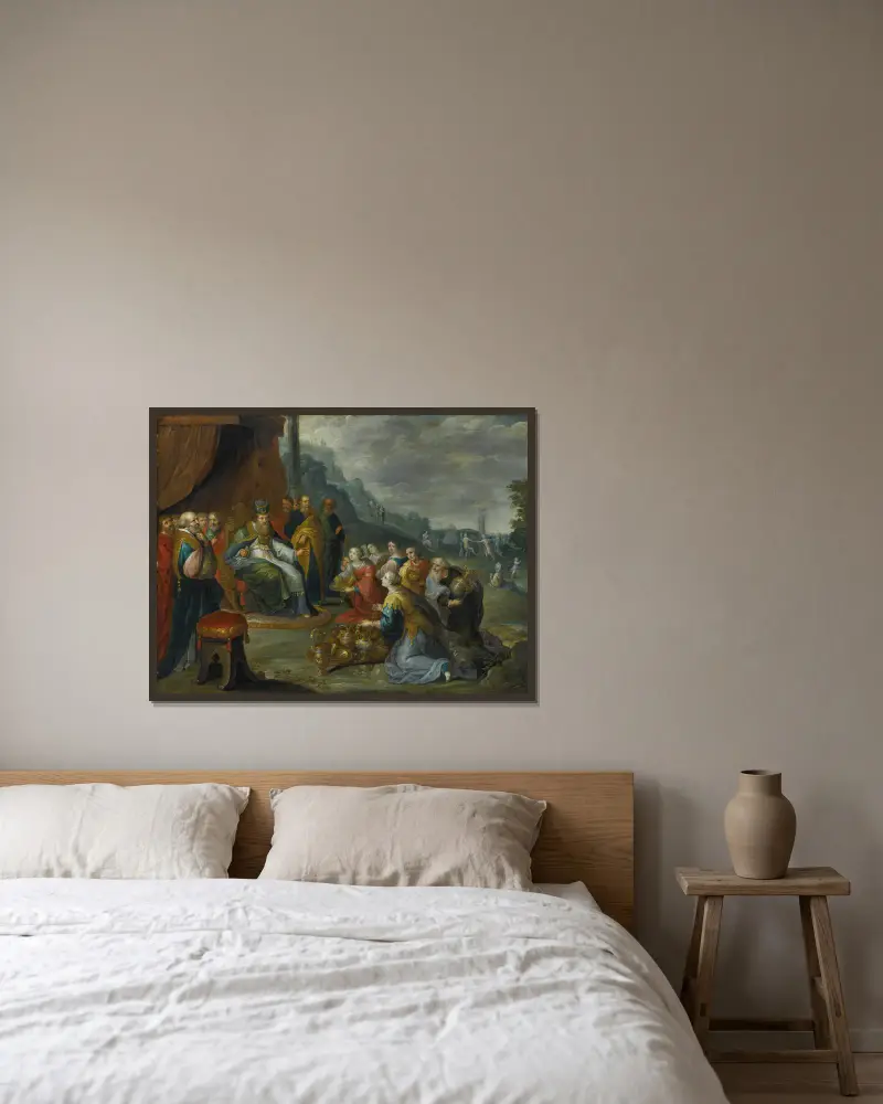 Aaron Receiving Gold From The Israelites av Frans Francken the Younger inramad på en vägg
