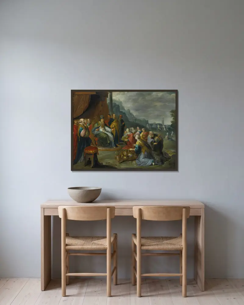 Aaron Receiving Gold From The Israelites av Frans Francken the Younger inramad på en vägg