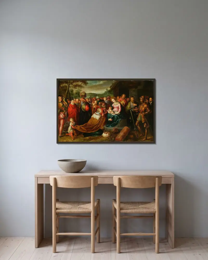 Adoration of the Magi (Matthew 2-10-11) av Frans Francken the Younger inramad på en vägg