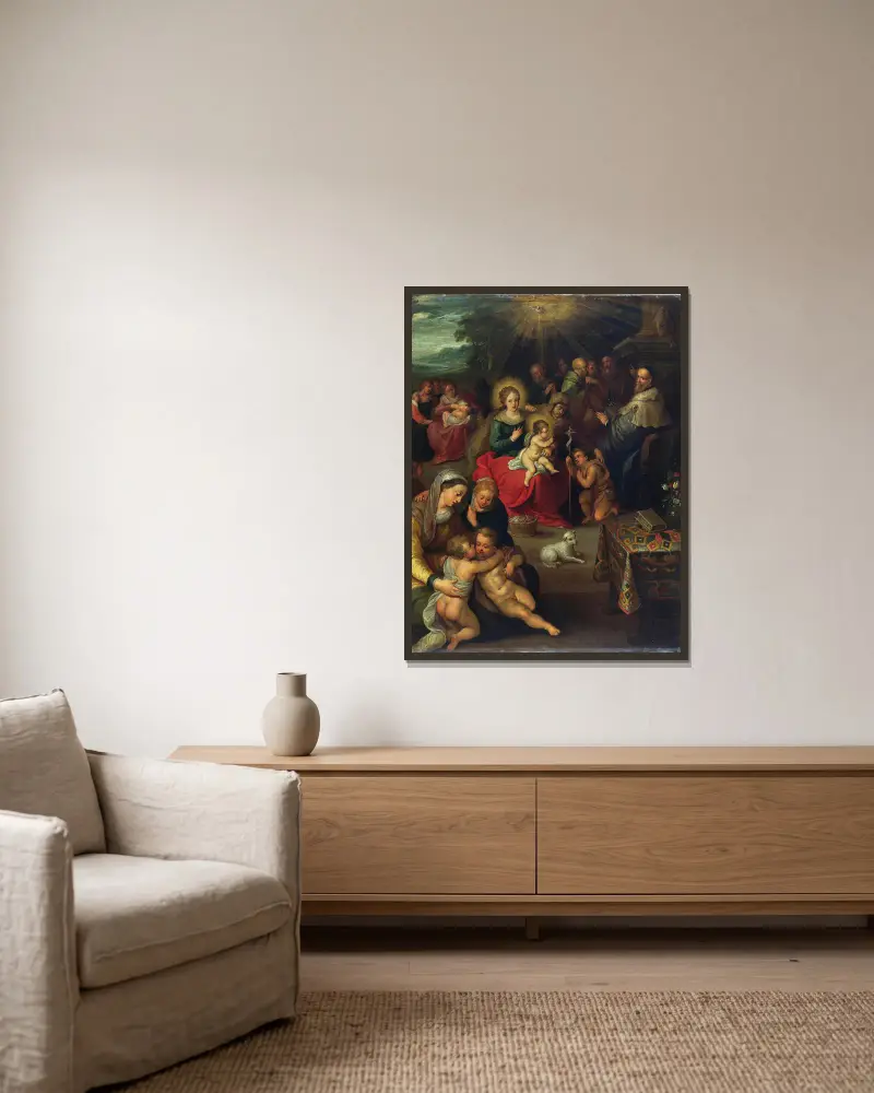 Allegori över Kristusbarnet som Guds lamm av Frans Francken the Younger inramad på en vägg