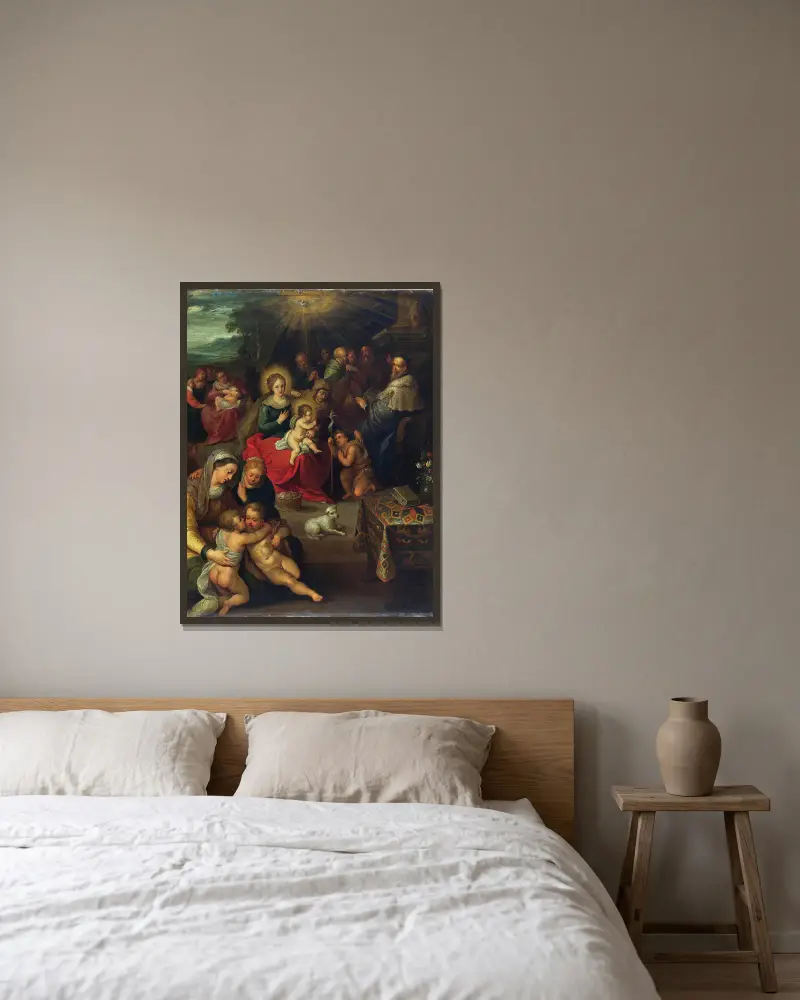 Allegori över Kristusbarnet som Guds lamm av Frans Francken the Younger inramad på en vägg