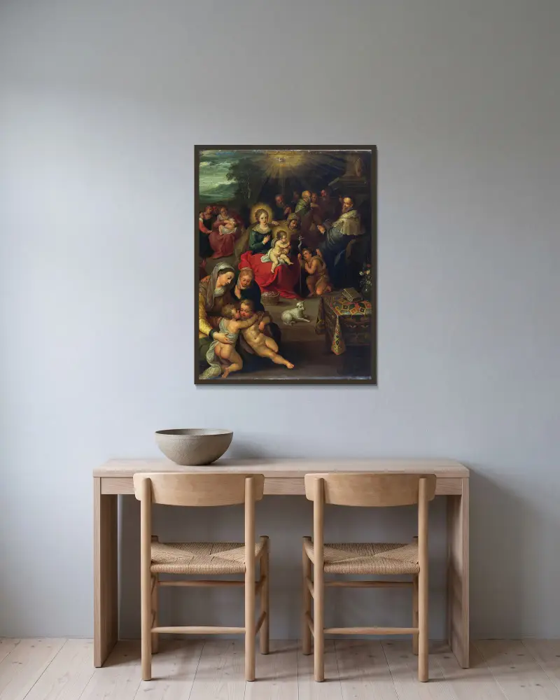 Allegori över Kristusbarnet som Guds lamm av Frans Francken the Younger inramad på en vägg