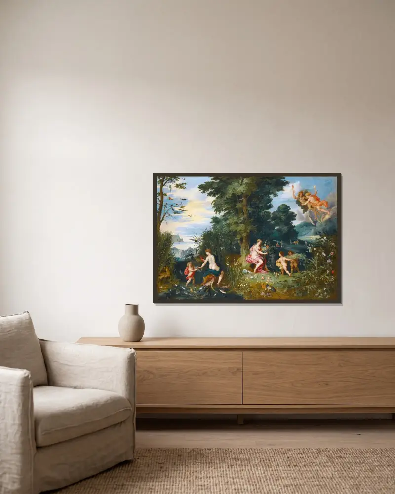 Allegori över de fyra elementen av Jan Brueghel the Younger inramad på en vägg