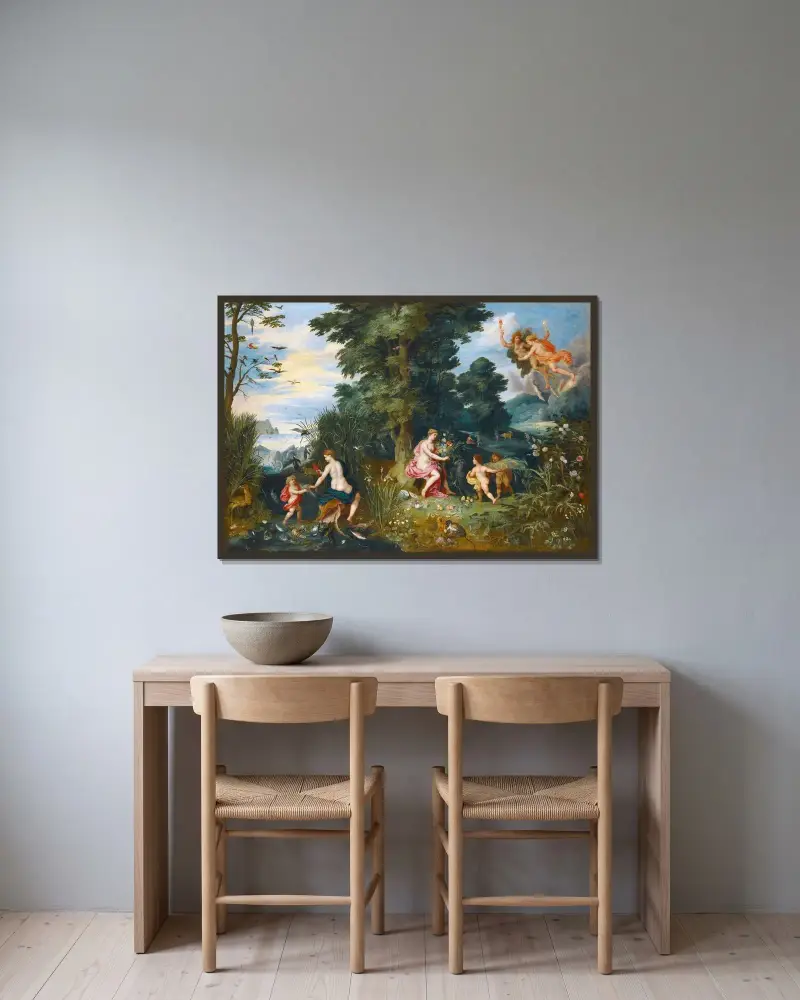 Allegori över de fyra elementen av Jan Brueghel the Younger inramad på en vägg