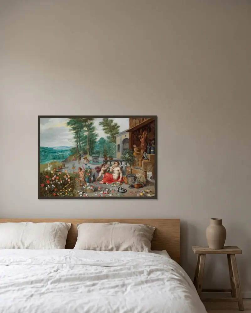 An Allegory Of Smell av Jan Brueghel the Younger inramad på en vägg