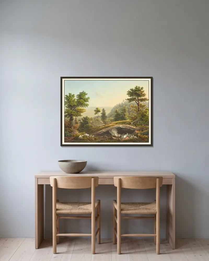Vy av en herdescens i Jura av Gabriel Lory the Younger inramad på en vägg