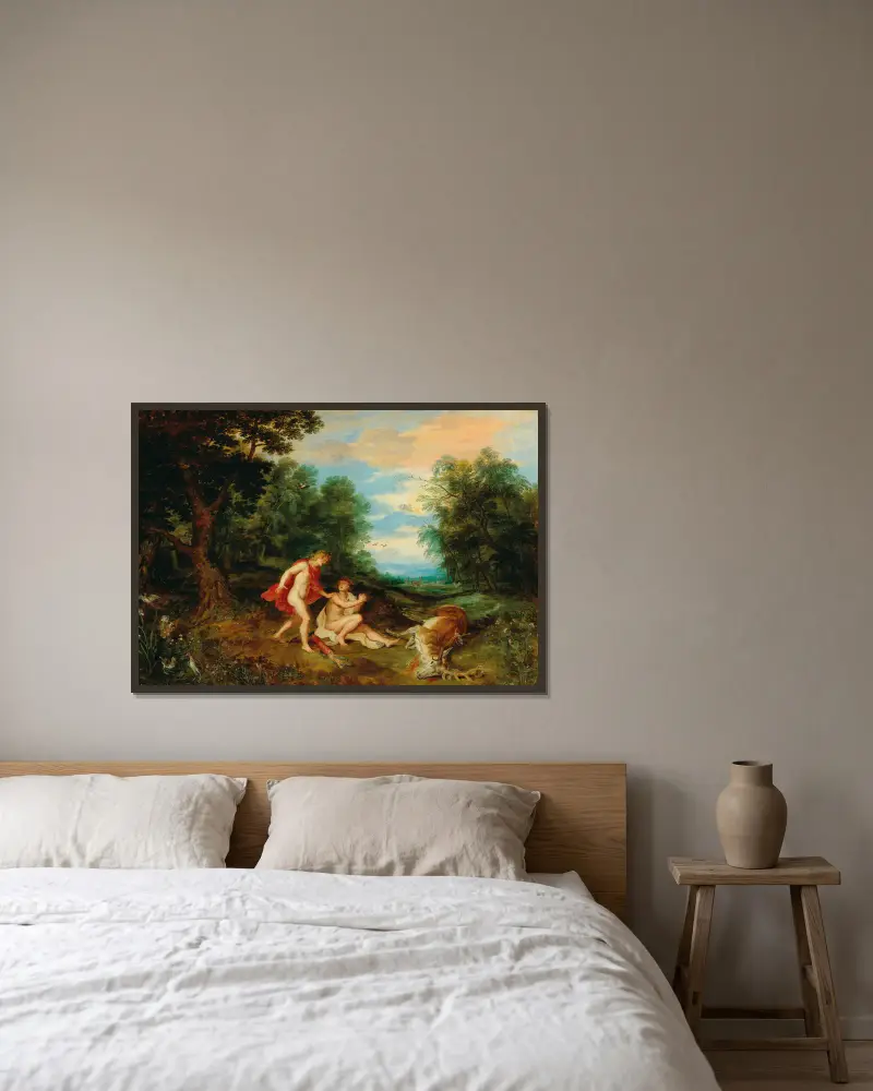 Apollo comforting Cyparissus av Jan Brueghel the Younger inramad på en vägg