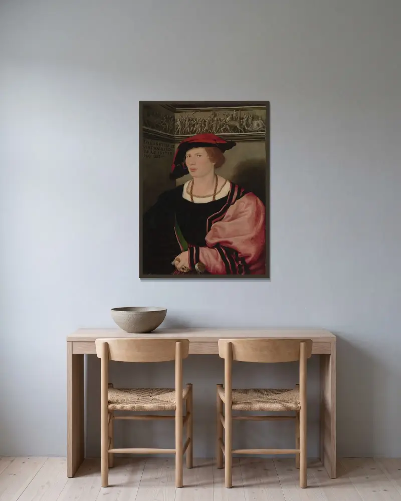 Benedikt von Hertenstein (born about 1495, died 1522) av Hans Holbein The Younger inramad på en vägg