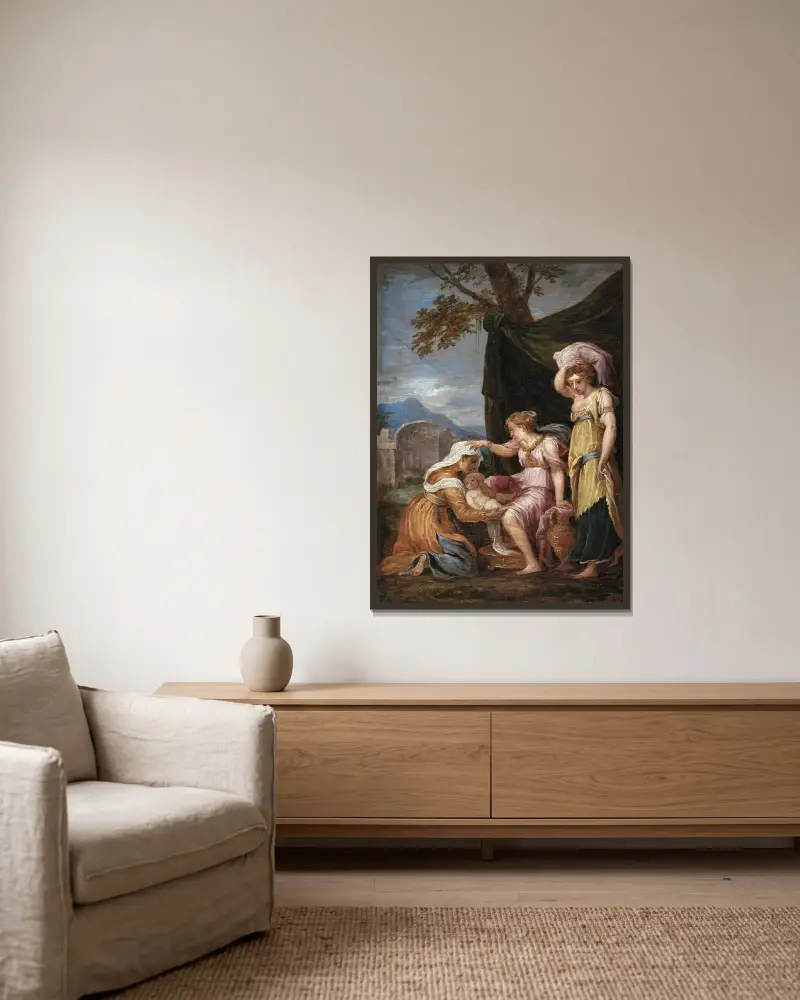 Jupiters födelse av David Teniers The Younger inramad på en vägg