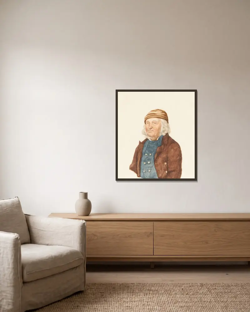 Byst av en gammal bernsk bonde av Gabriel Lory the Younger inramad på en vägg