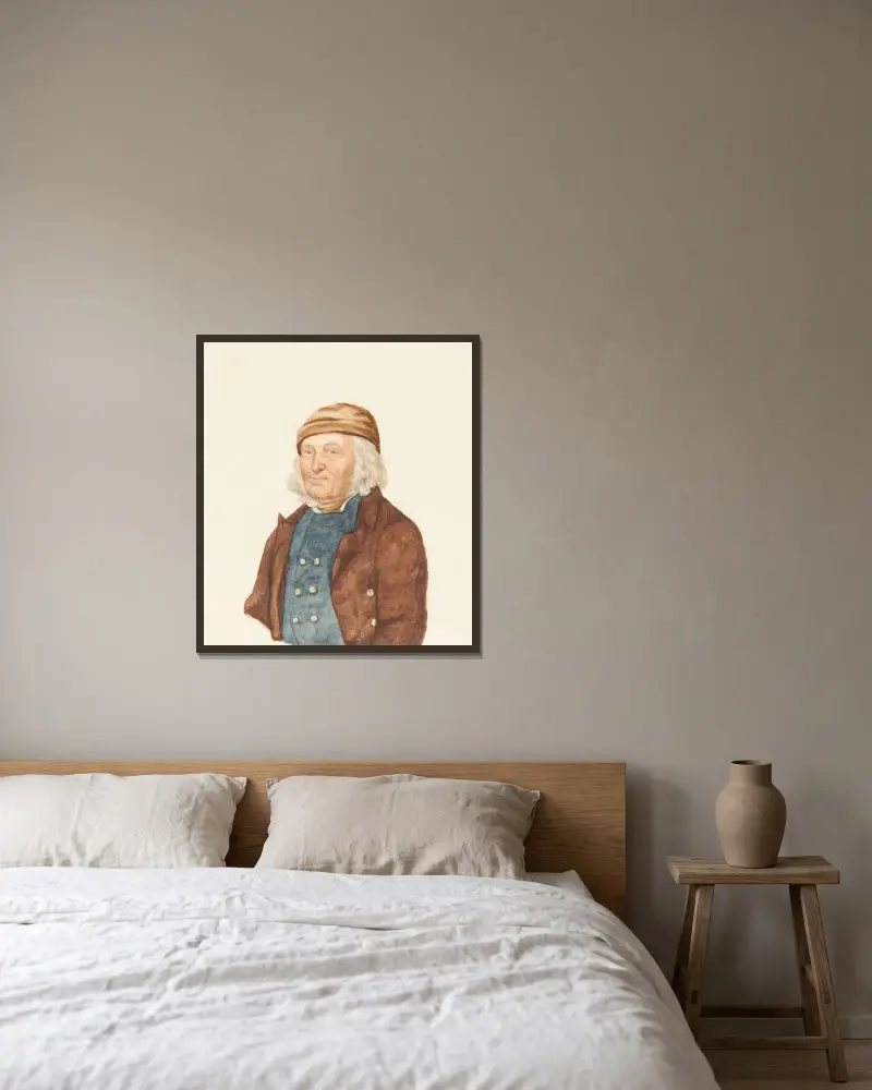 Byst av en gammal bernsk bonde av Gabriel Lory the Younger inramad på en vägg