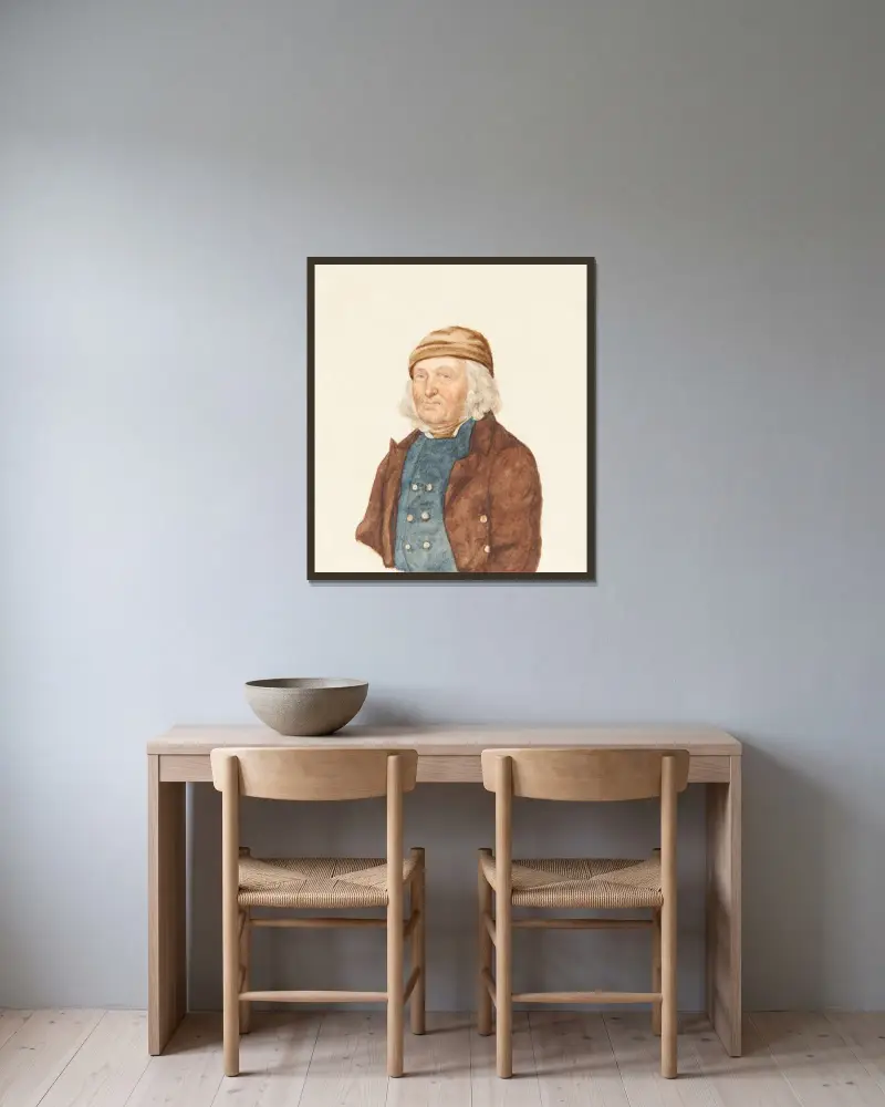 Byst av en gammal bernsk bonde av Gabriel Lory the Younger inramad på en vägg