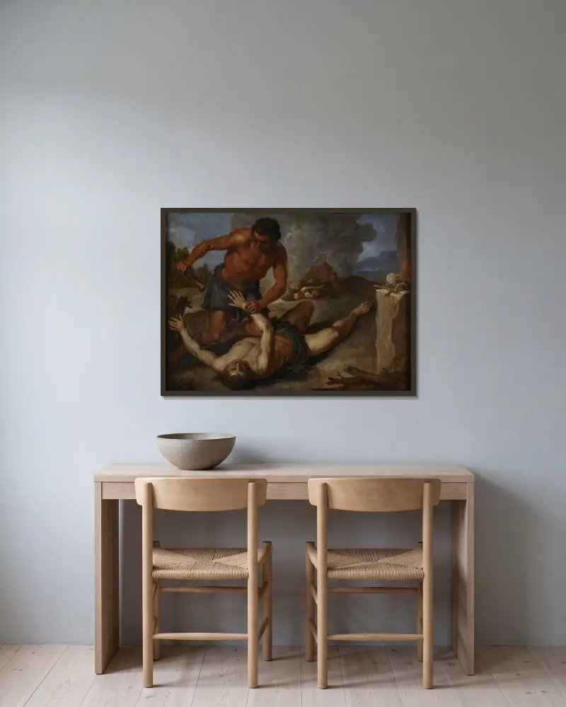 Kain erschlägt Abel von David Teniers The Younger gerahmt an einer Wand