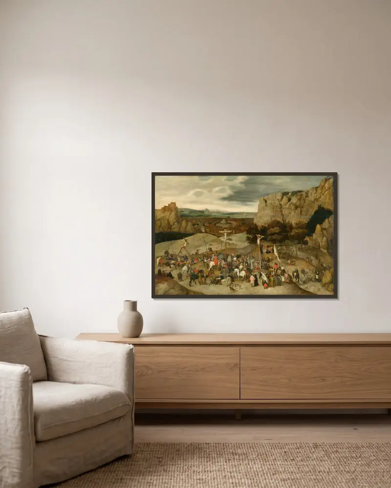 Kalvarienberg von Pieter Brueghel The Younger gerahmt an einer Wand