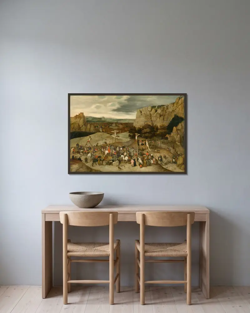 Kalvarienberg von Pieter Brueghel The Younger gerahmt an einer Wand
