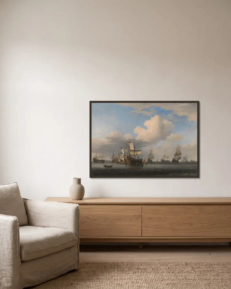 Captured English Ships after the Four Days’ Battle av Willem van de Velde the Younger inramad på en vägg
