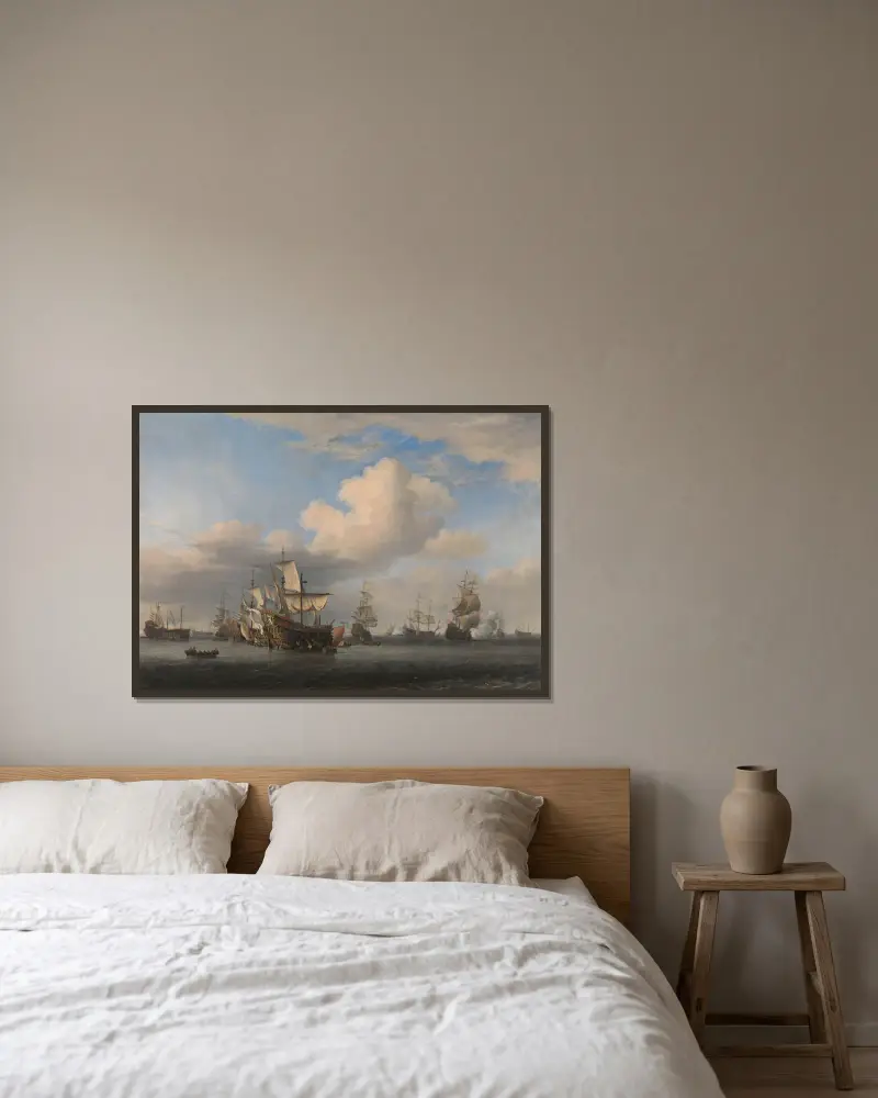 Captured English Ships after the Four Days’ Battle av Willem van de Velde the Younger inramad på en vägg