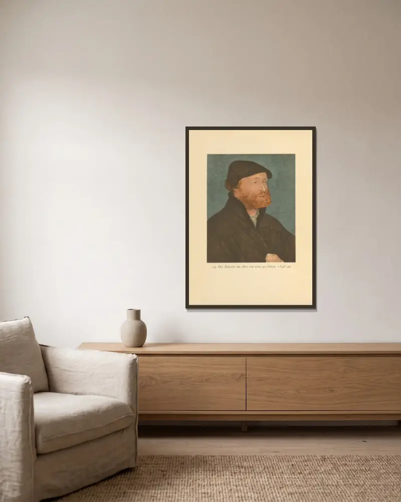 Der Künstler im Alter von 40 Jahren av Hans Holbein The Younger inramad på en vägg