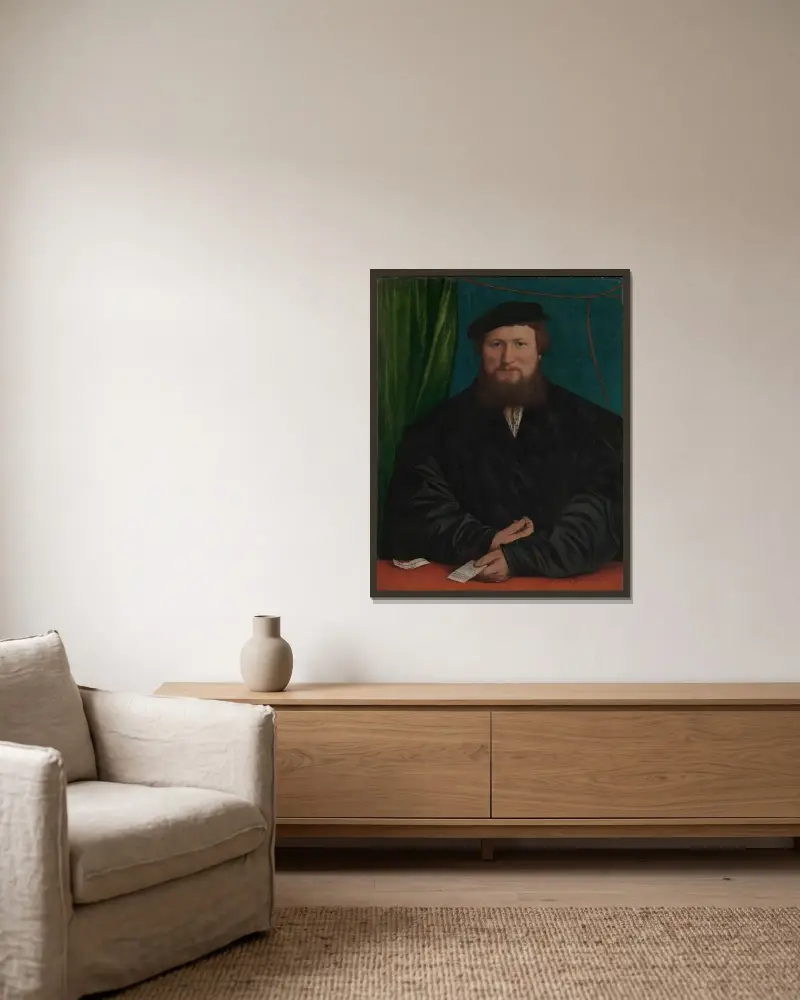 Derick Berck of Cologne av Hans Holbein The Younger inramad på en vägg