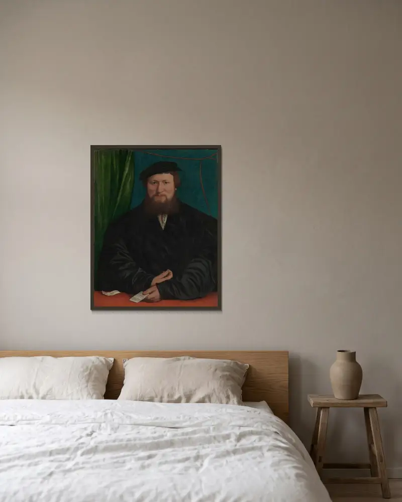 Derick Berck of Cologne av Hans Holbein The Younger inramad på en vägg