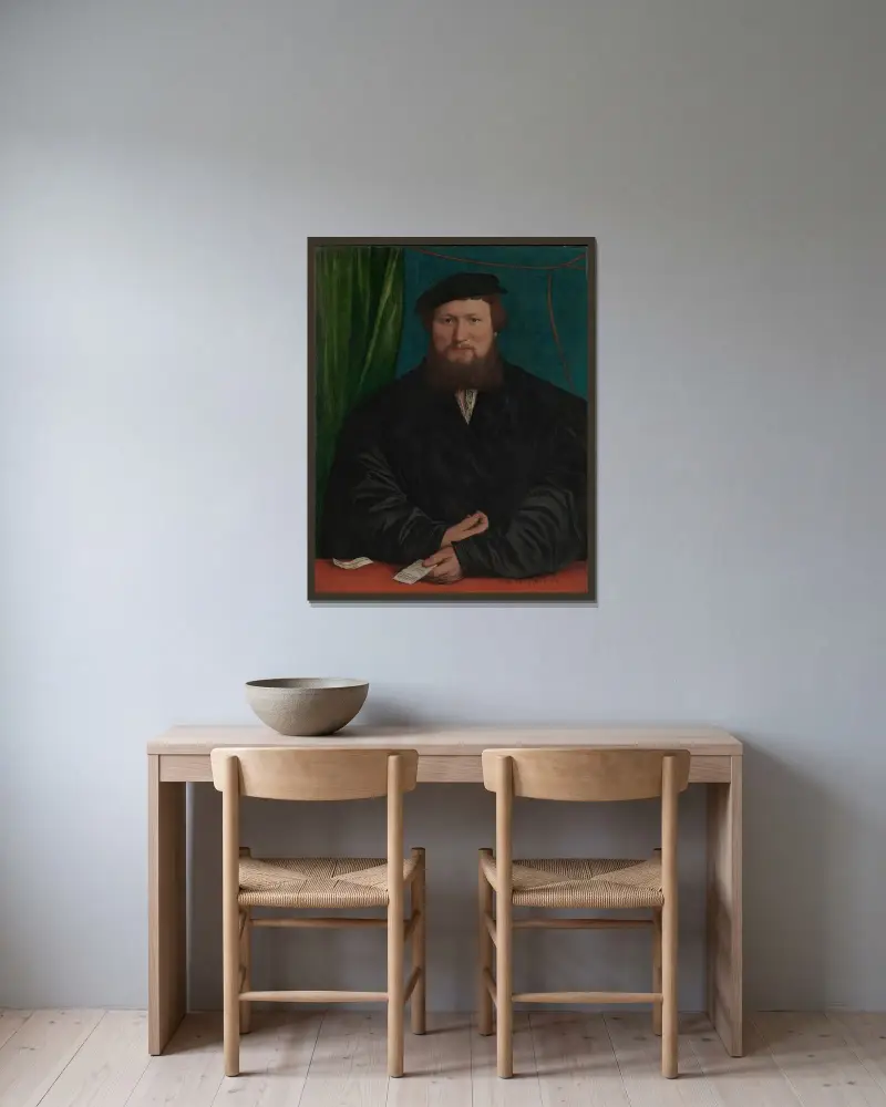 Derick Berck of Cologne av Hans Holbein The Younger inramad på en vägg