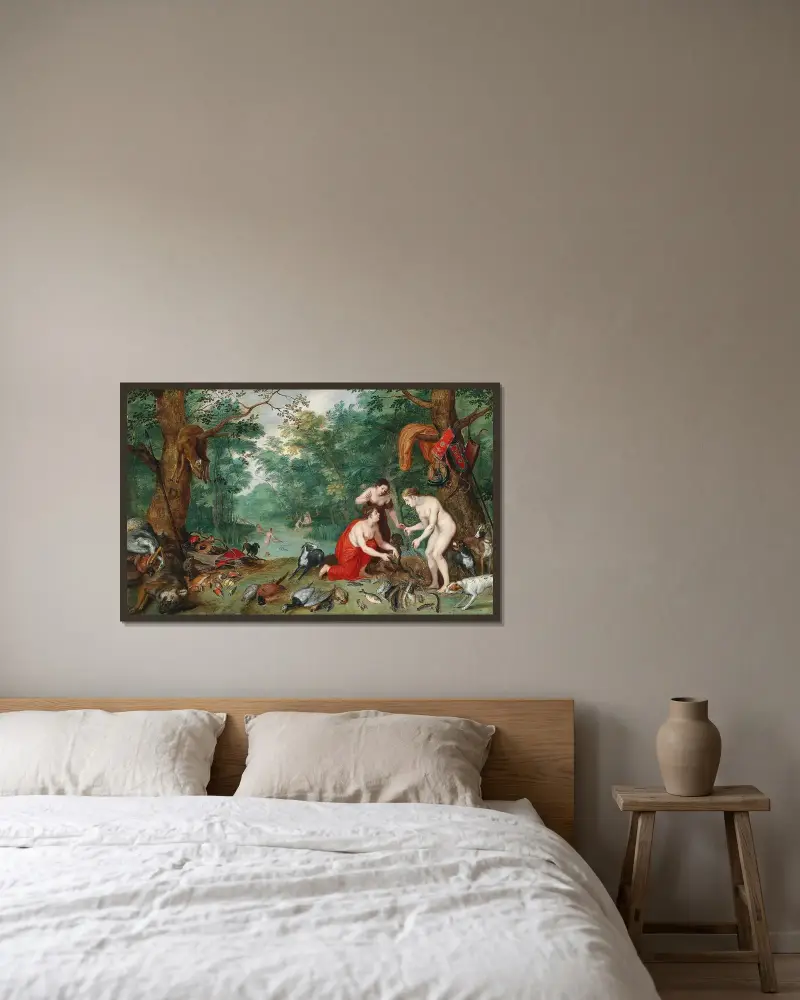 Diana och hennes nymfer fiskar av Jan Brueghel the Younger inramad på en vägg