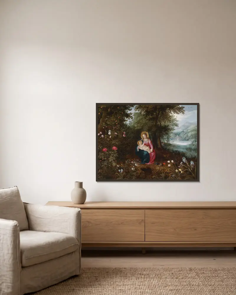 Die Ruhe Auf Der Flucht av Jan Brueghel the Younger inramad på en vägg