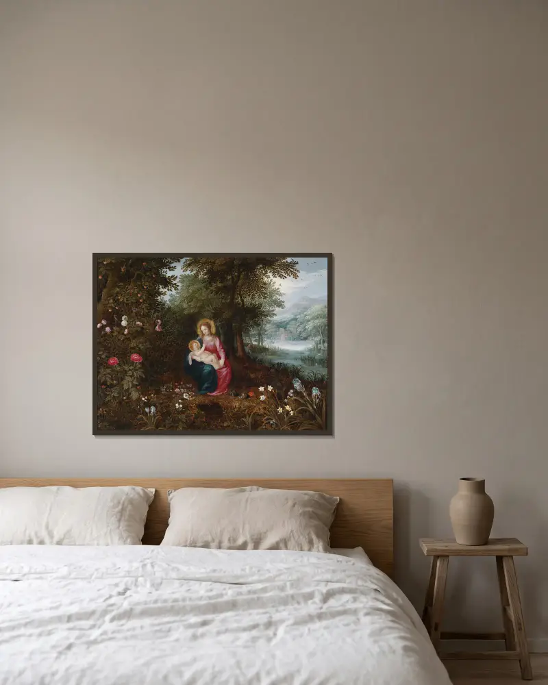 Die Ruhe Auf Der Flucht av Jan Brueghel the Younger inramad på en vägg
