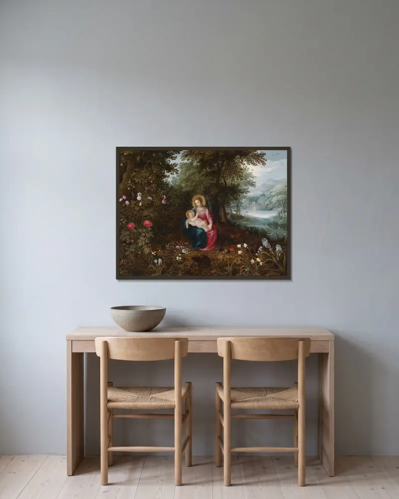 Die Ruhe Auf Der Flucht av Jan Brueghel the Younger inramad på en vägg