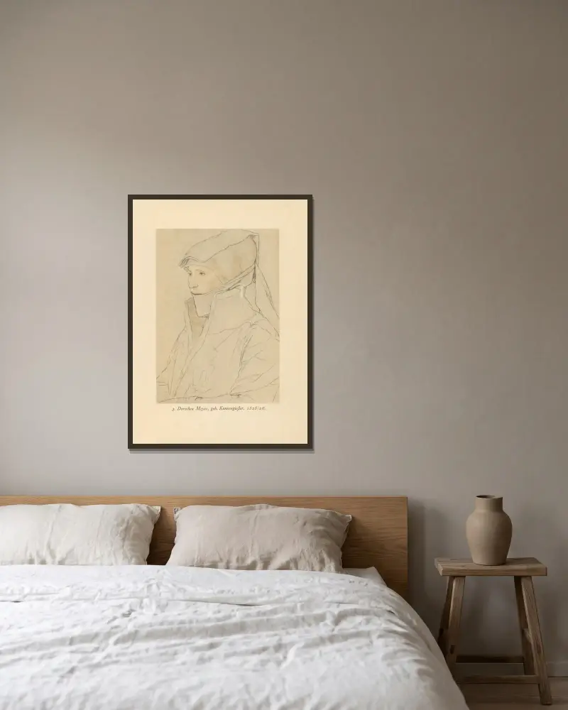Dorothea Meyer, geb. Kannengießer av Hans Holbein The Younger inramad på en vägg