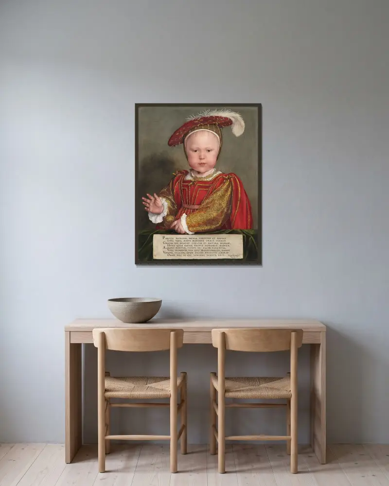 Edward VI. als Kind von Hans Holbein The Younger gerahmt an einer Wand