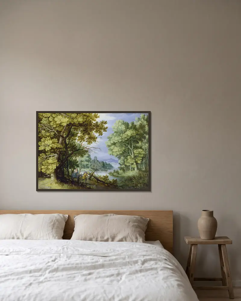 Waldlandschaft mit der Flucht nach Ägypten von Jan Brueghel the Younger gerahmt an einer Wand