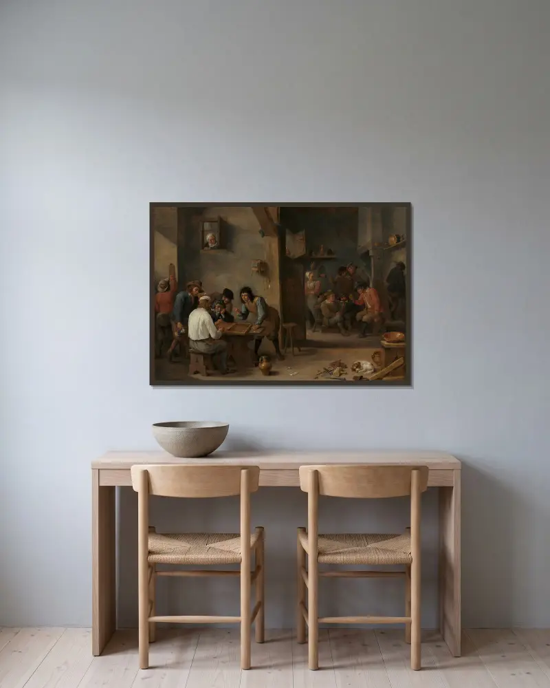 Backgammonspiel von David Teniers The Younger gerahmt an einer Wand