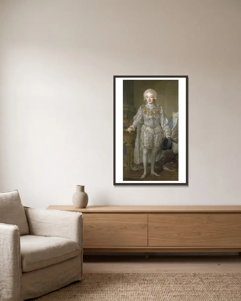 Gustav IV Adolf som barn av Lorens Pasch the Younger inramad på en vägg