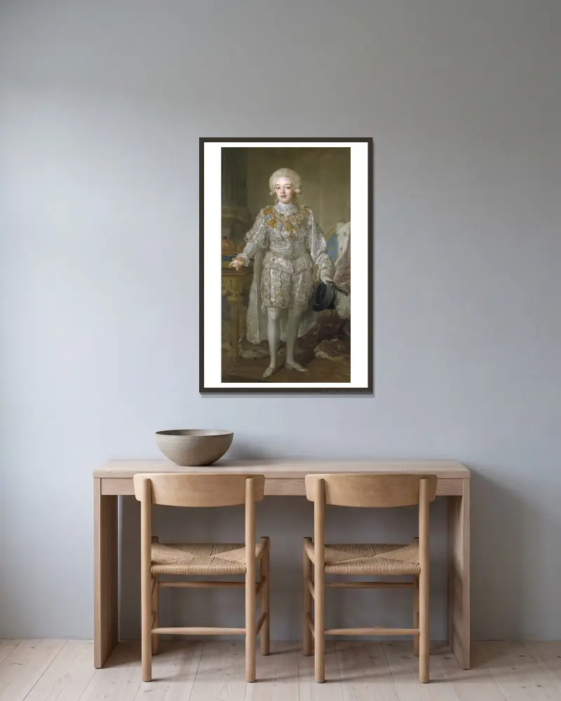 Gustav IV Adolf som barn av Lorens Pasch the Younger inramad på en vägg