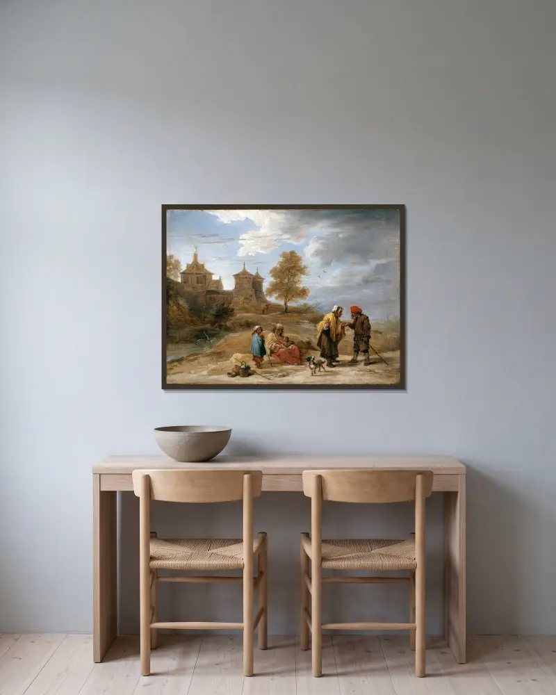 Gypsies in a Landscape av David Teniers The Younger inramad på en vägg