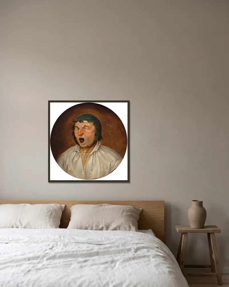 Kopf eines Mannes mit offenem Mund von Pieter Brueghel The Younger gerahmt an einer Wand