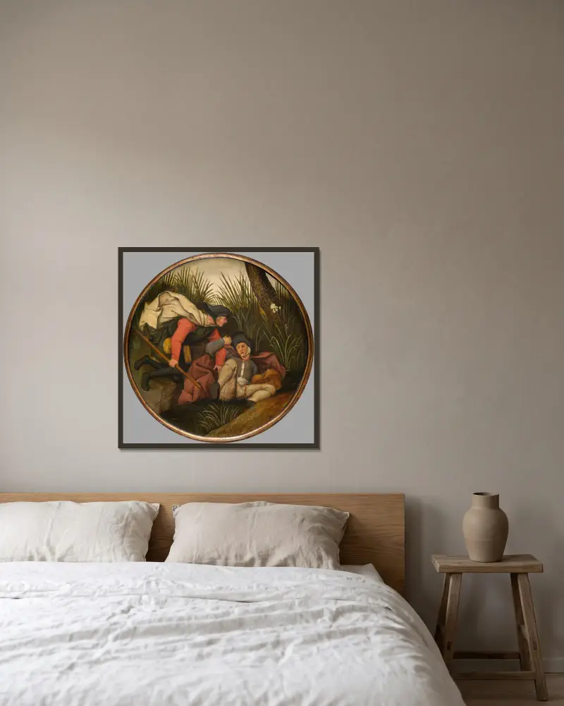 Om den blinde leder den blinde, faller båda i diket av Pieter Brueghel The Younger inramad på en vägg