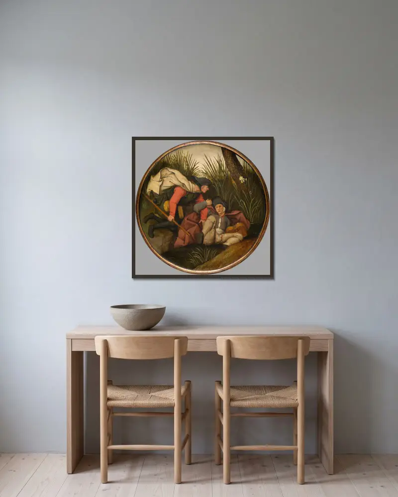 Om den blinde leder den blinde, faller båda i diket av Pieter Brueghel The Younger inramad på en vägg