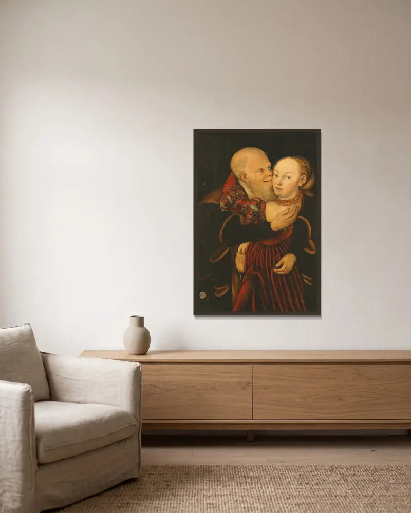 Nesourodí milenci, Lucas Cranach the Younger v rámu na stěně