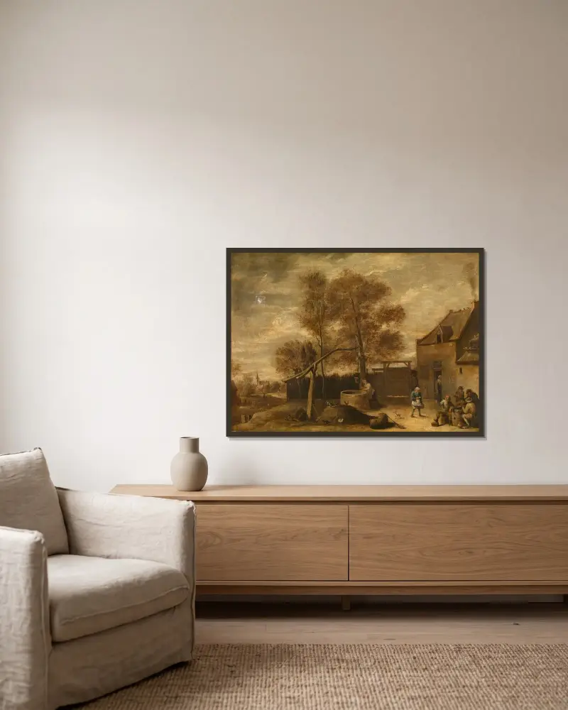 På gårdsplanen av David Teniers The Younger inramad på en vägg