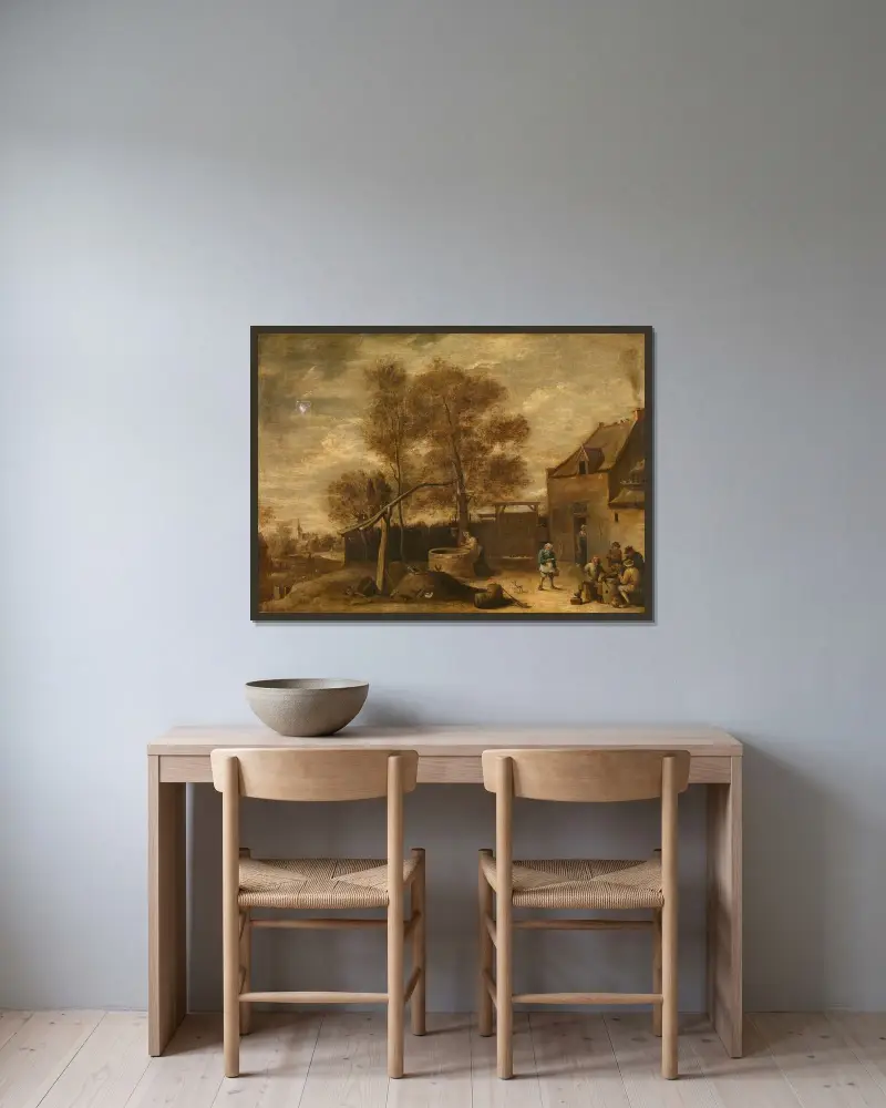 På gårdsplanen av David Teniers The Younger inramad på en vägg