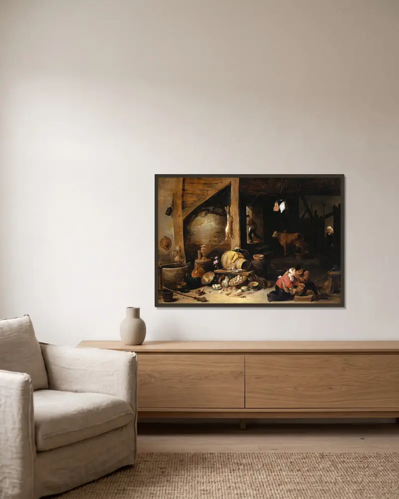 Ve stáji, David Teniers The Younger v rámu na stěně